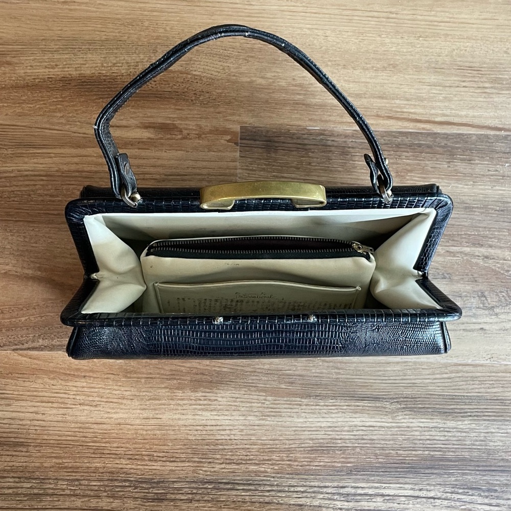 Vintage Lizard Leather Black Handbag Purse. - Picture 9 of 13
